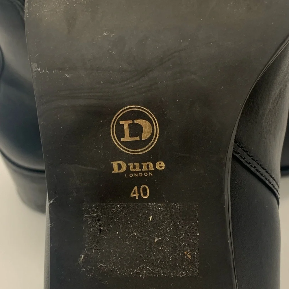 Dune Elegant Black‎ Leather Ankle Boots with Stud Accents Block Heel size 40 UK